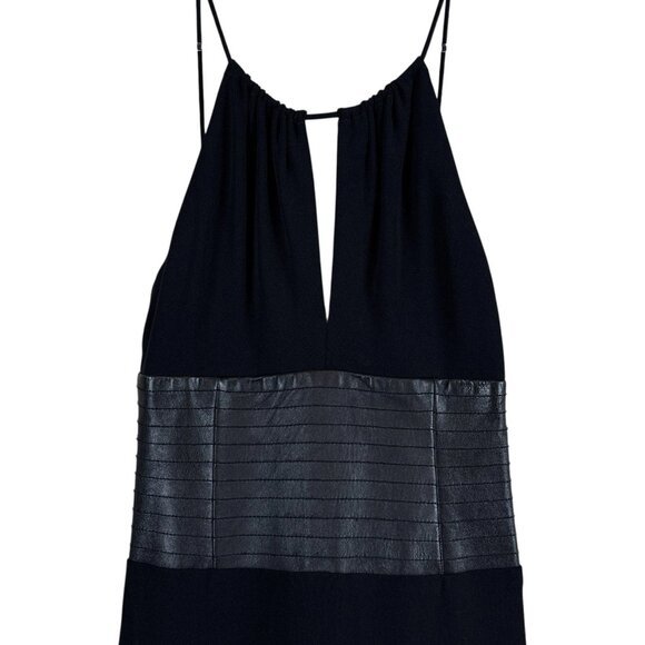 BCBG MaxAzria Faux Leather Keyhole Halter Cocktail Evening Dress Black Size 2 - Picture 3 of 9